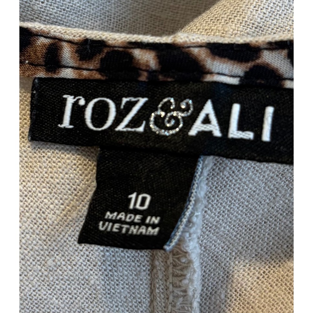Roz & Ali Khaki Beige Linen Blend Leopard Pocket Shift Dress Size 10. Pockets. - Picture 5 of 12